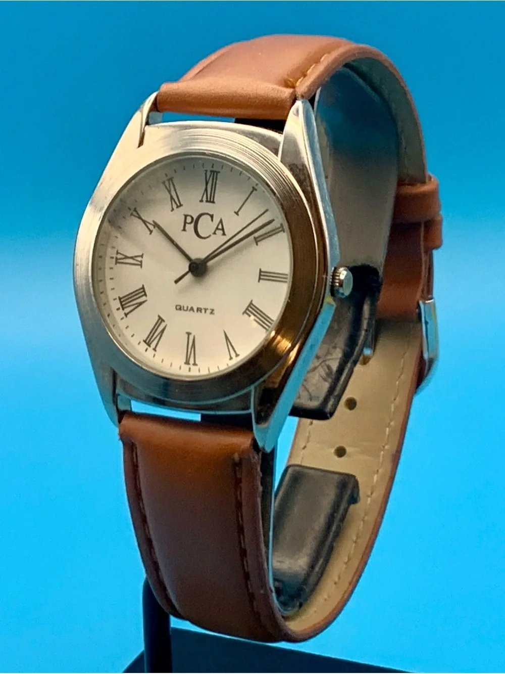 PCA Women’s Swiss Parts Quartz Wristwatch Faux Leather Strap Working New Battery